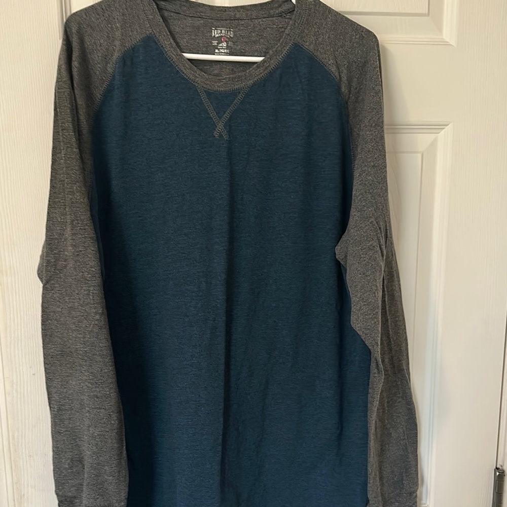 Men's Blue and Gray Long Sleeve Shirt